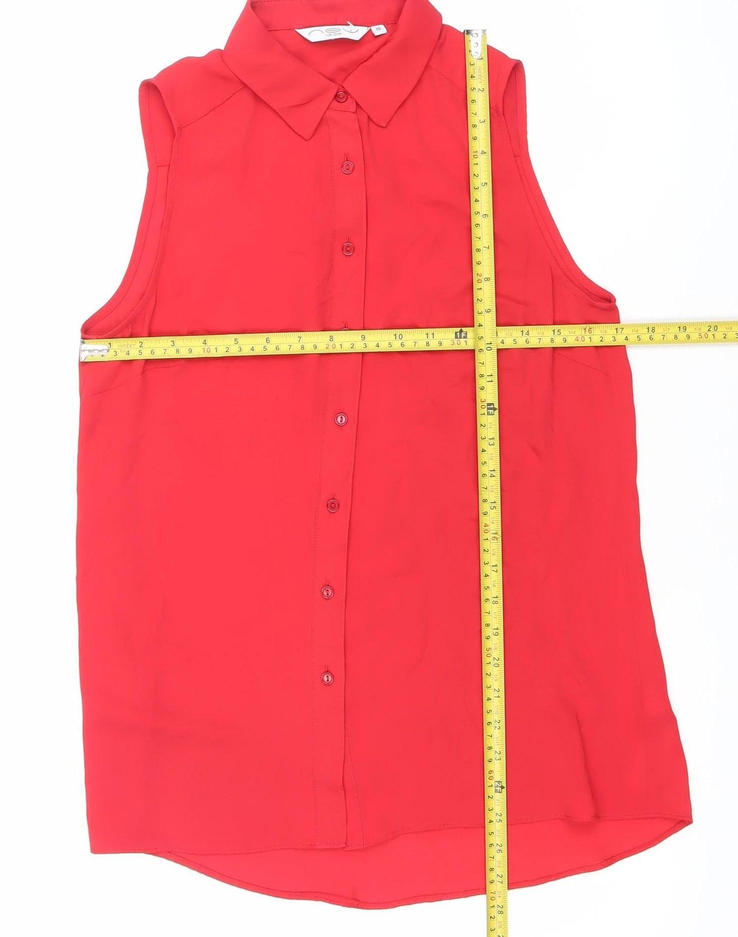 LOOK Womens Red Size 10 Sleeveless Collared Button-Up Blouse