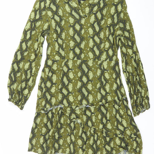 Next Women’s Green Animal Print Mini Shift Dress UK 10 Long Sleeve