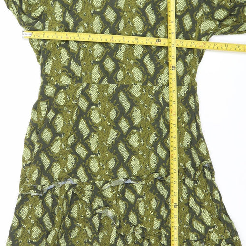Next Women’s Green Animal Print Mini Shift Dress UK 10 Long Sleeve