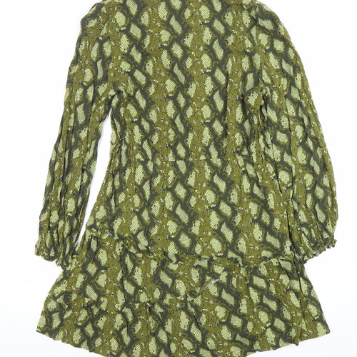 Next Women’s Green Animal Print Mini Shift Dress UK 10 Long Sleeve