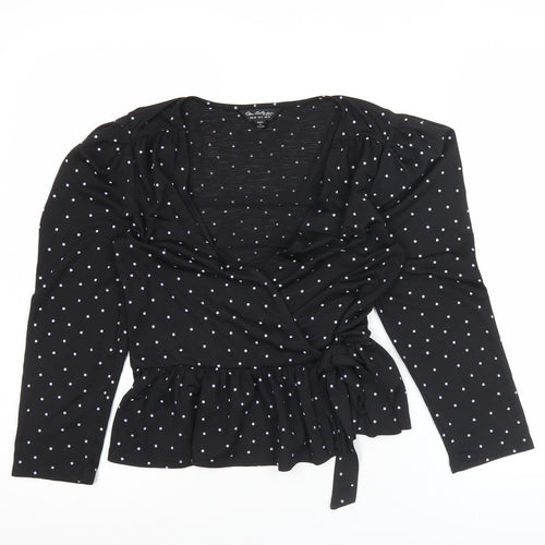 Miss Selfridge Womens Black Polka Dot Wrap Blouse Size 10
