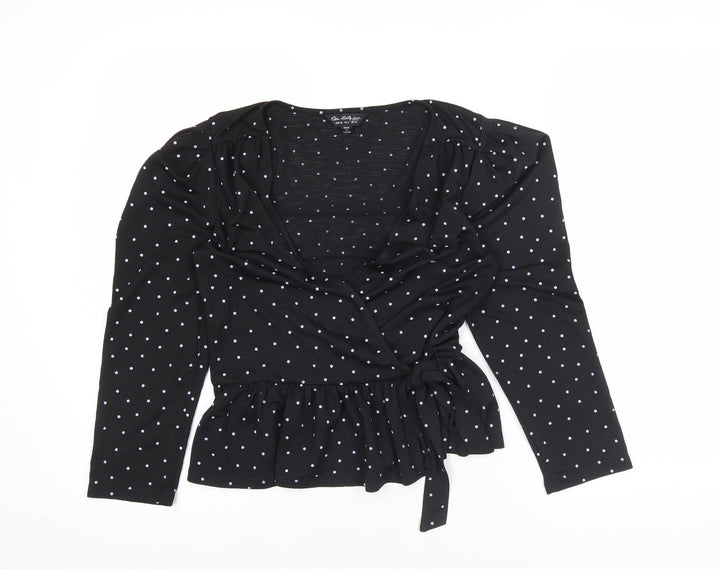 Miss Selfridge Womens Black Polka Dot Wrap Blouse Size 10