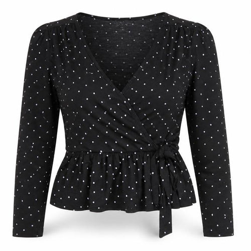 Miss Selfridge Womens Black Polka Dot Wrap Blouse Size 10