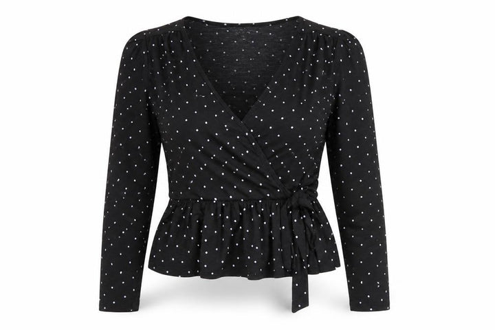 Miss Selfridge Womens Black Polka Dot Wrap Blouse Size 10
