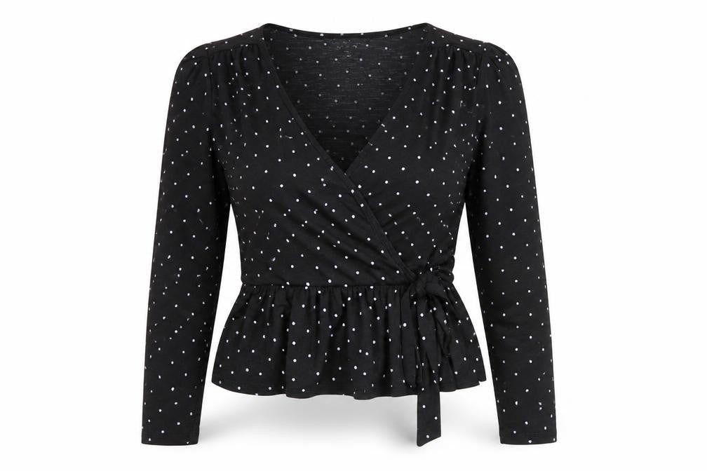 Miss Selfridge Womens Black Polka Dot Wrap Blouse Size 10
