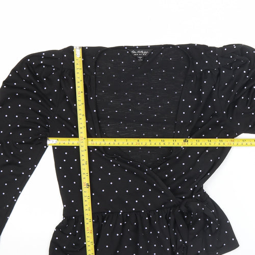 Miss Selfridge Womens Black Polka Dot Wrap Blouse Size 10
