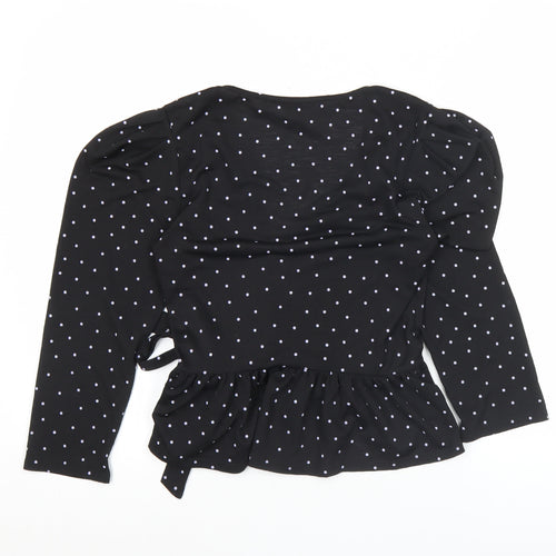 Miss Selfridge Womens Black Polka Dot Wrap Blouse Size 10
