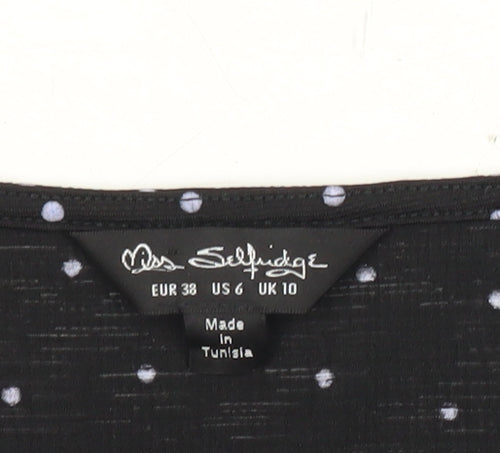 Miss Selfridge Womens Black Polka Dot Wrap Blouse Size 10
