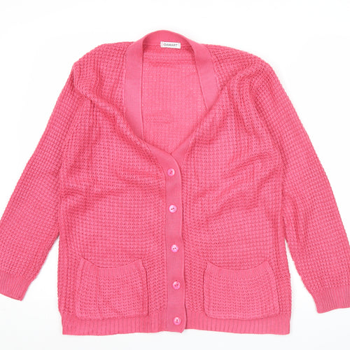 Damart Womens Pink Acrylic Knit Cardigan Size 10 V-Neck Long Sleeve