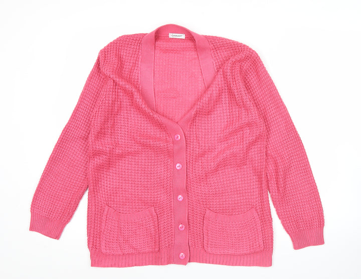 Damart Womens Pink Acrylic Knit Cardigan Size 10 V-Neck Long Sleeve