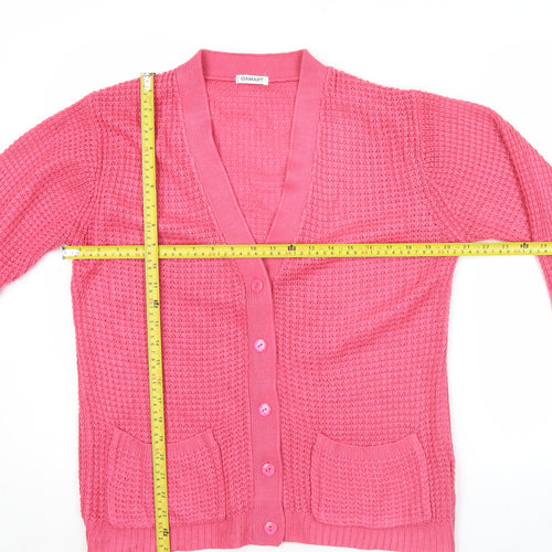 Damart Womens Pink Acrylic Knit Cardigan Size 10 V-Neck Long Sleeve