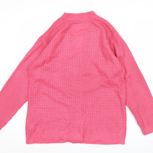 Damart Womens Pink Acrylic Knit Cardigan Size 10 V-Neck Long Sleeve