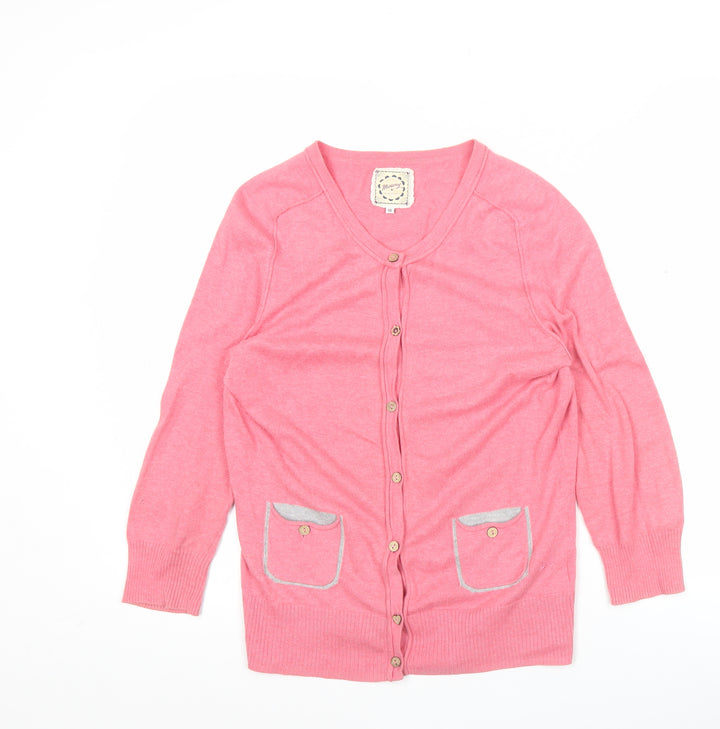 Mantaray Women’s Pink Cotton Cardigan Size 10 V-Neck Pockets
