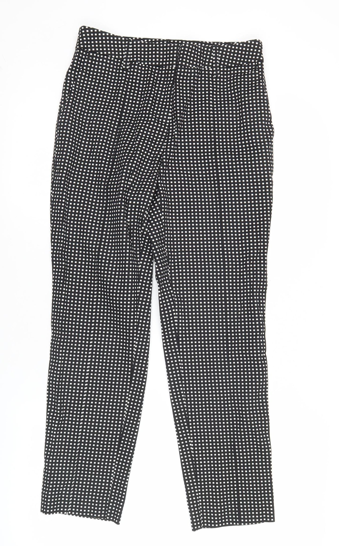 Next Womens Black Slim Fit Check Trousers Size 8L Cotton Blend