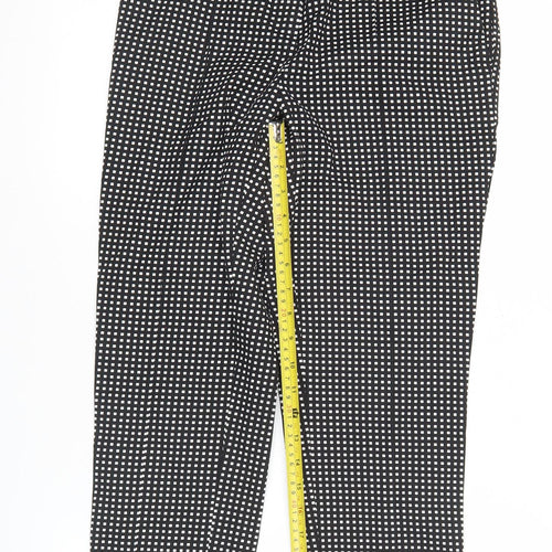 Next Womens Black Slim Fit Check Trousers Size 8L Cotton Blend