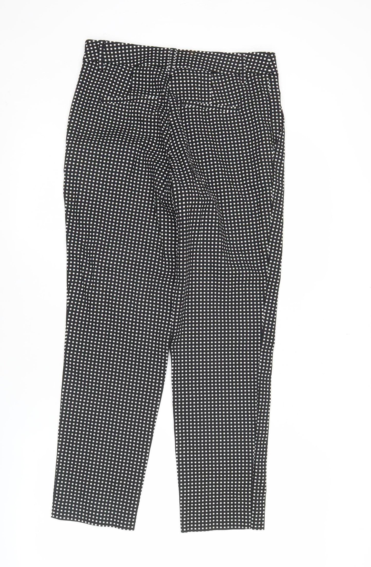 Next Womens Black Slim Fit Check Trousers Size 8L Cotton Blend