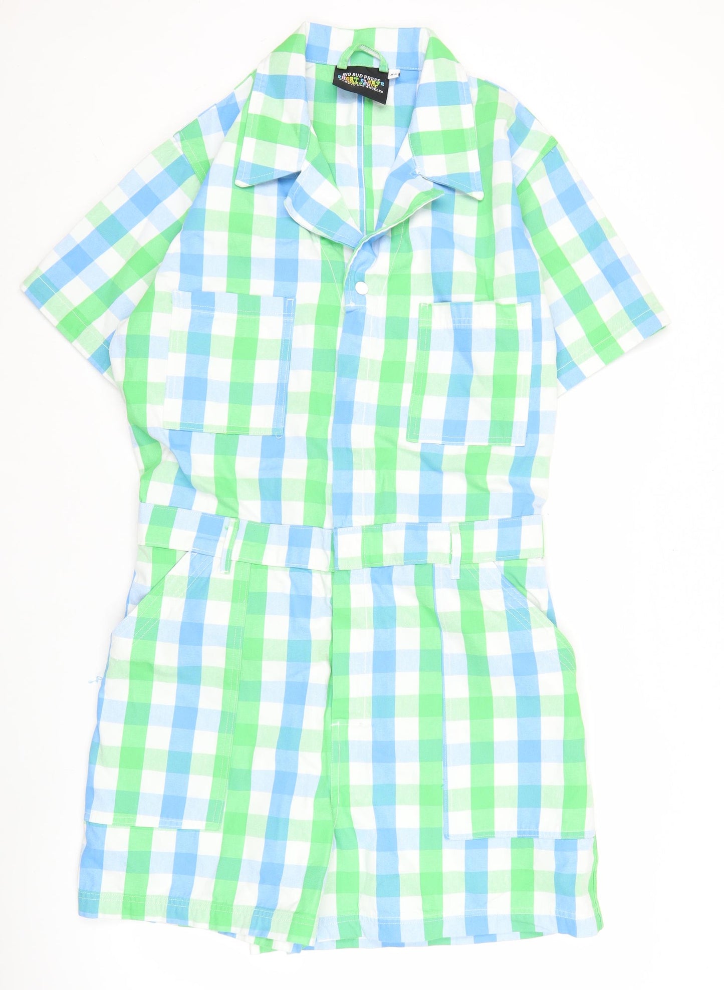 Big Bud Press Unisex Adults Blue Green Check XL Cotton Jumpsuit