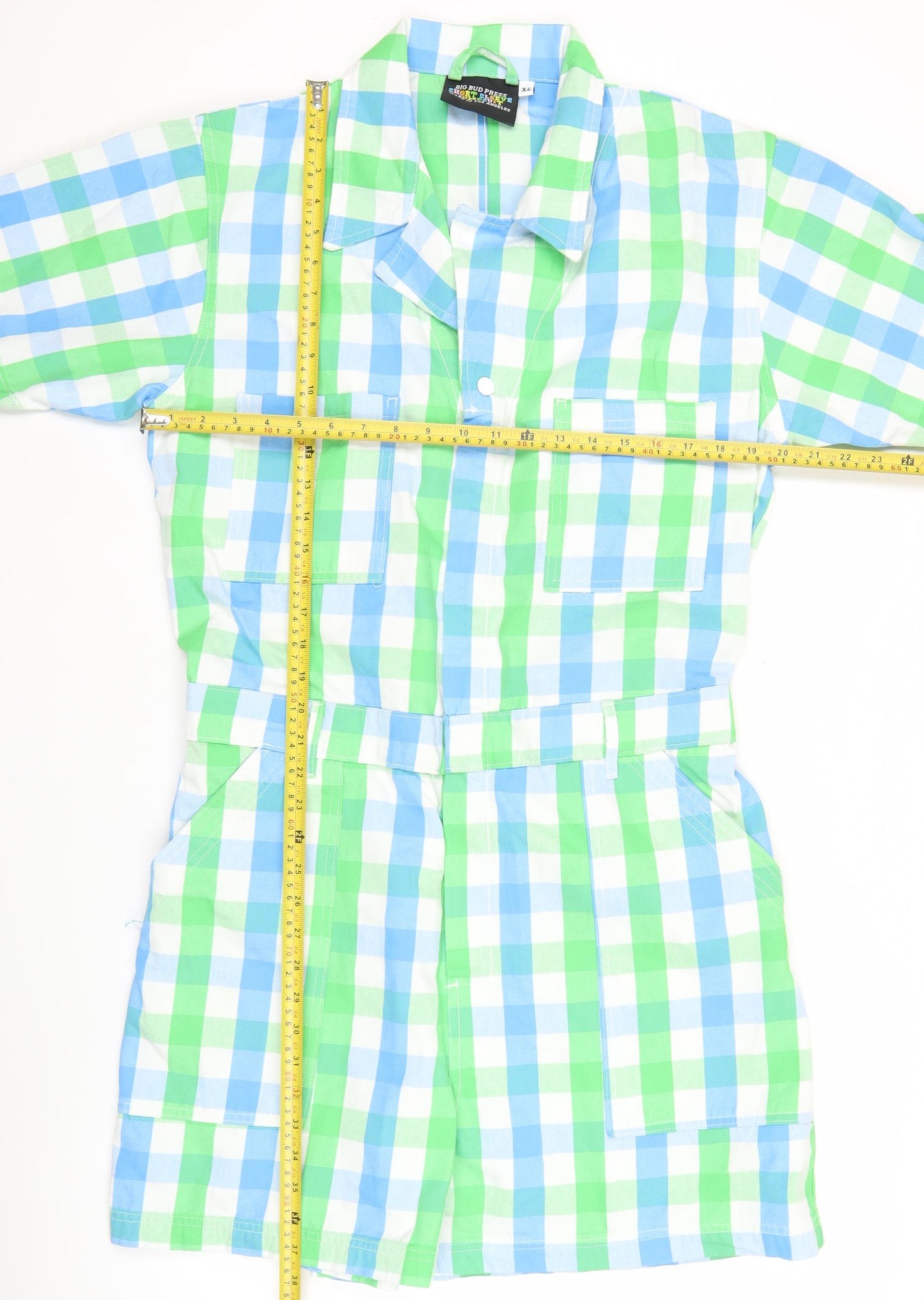 Big Bud Press Unisex Adults Blue Green Check XL Cotton Jumpsuit