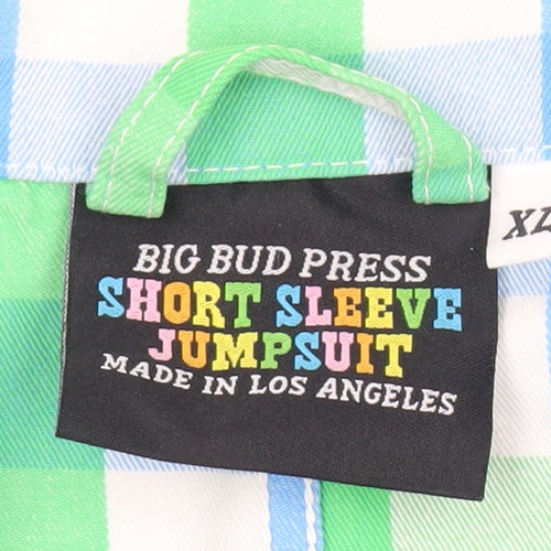 Big Bud Press Unisex Adults Blue Green Check XL Cotton Jumpsuit