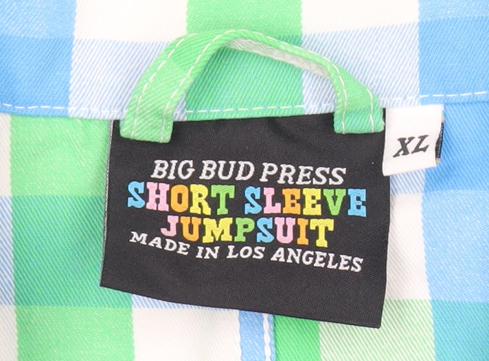 Big Bud Press Unisex Adults Blue Green Check XL Cotton Jumpsuit
