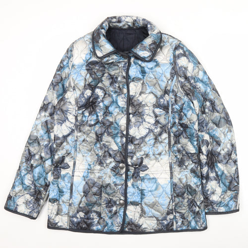 Barbara Lebek Womens Blue Floral Quilted Jacket Size 14