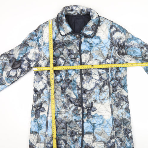 Barbara Lebek Womens Blue Floral Quilted Jacket Size 14