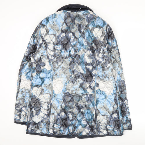 Barbara Lebek Womens Blue Floral Quilted Jacket Size 14