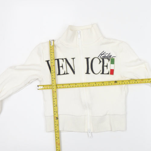 Bershka Women’s White Full Zip Venice Italy Jumper Size S