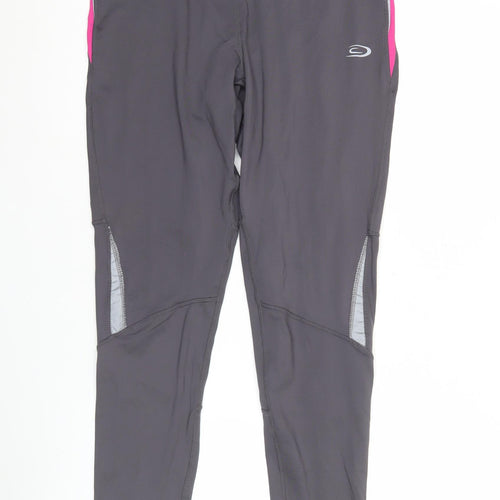 Crane Run Womens Grey L Slim Fit Active Leggings with Reflective Zip Pockets