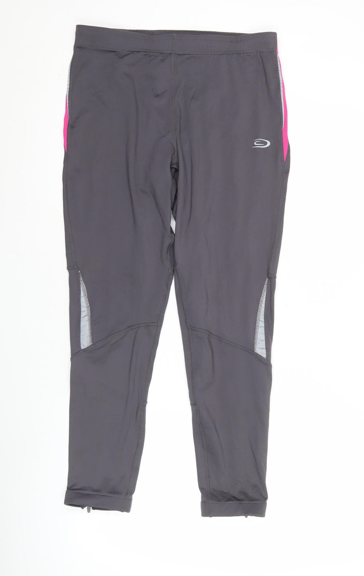 Crane Run Womens Grey L Slim Fit Active Leggings with Reflective Zip Pockets