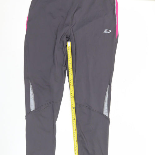 Crane Run Womens Grey L Slim Fit Active Leggings with Reflective Zip Pockets