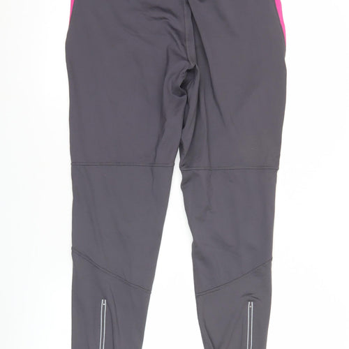 Crane Run Womens Grey L Slim Fit Active Leggings with Reflective Zip Pockets