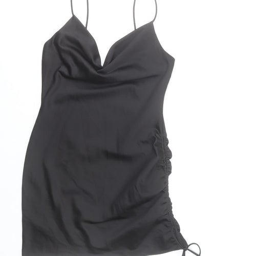 Topshop Women's Black Size 8 Slip Dress Cowl Neck Ruched Short