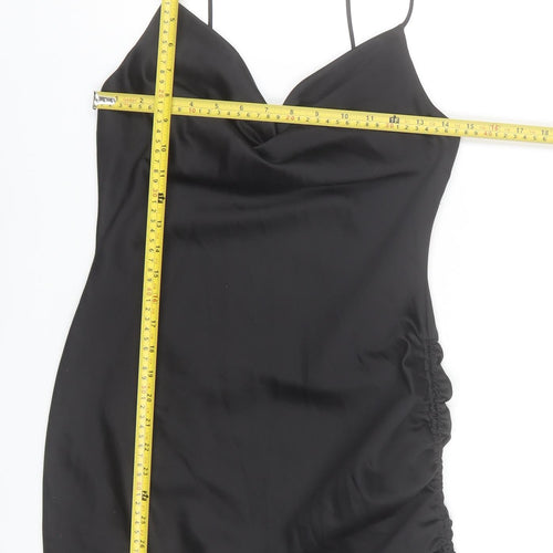 Topshop Women's Black Size 8 Slip Dress Cowl Neck Ruched Short