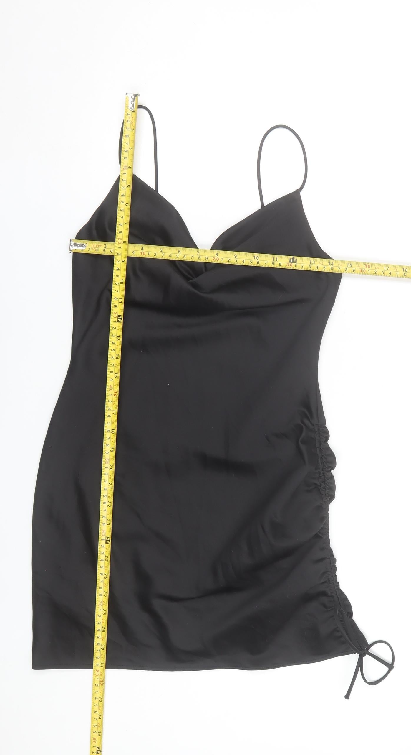 Topshop Women's Black Size 8 Slip Dress Cowl Neck Ruched Short