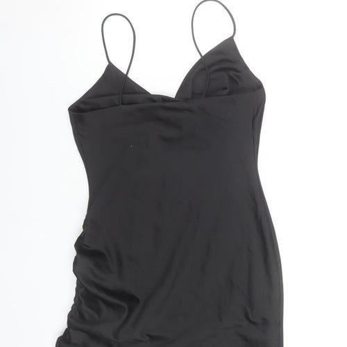 Topshop Women's Black Size 8 Slip Dress Cowl Neck Ruched Short