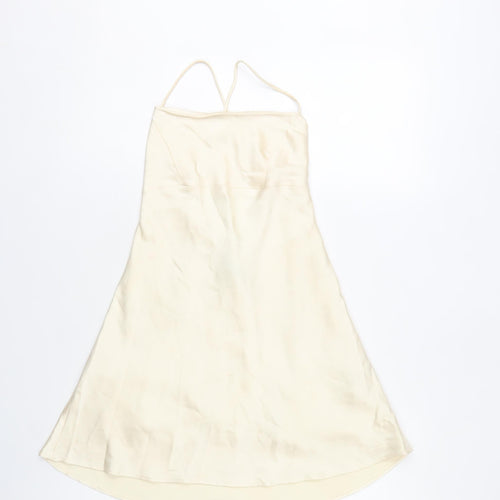Zara Womens Ivory XS Slip Dress Strappy Lace Up Back Midi