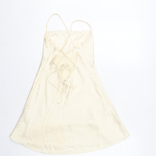 Zara Womens Ivory XS Slip Dress Strappy Lace Up Back Midi