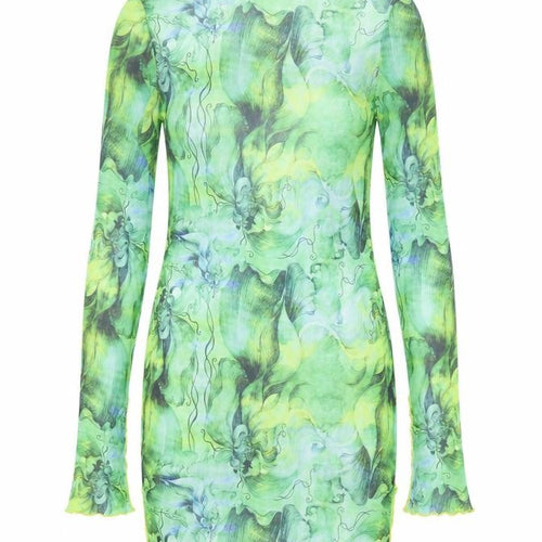 Shein Women Green Floral Bodycon Mini Dress Size 14 Roll Neck Long Sleeve