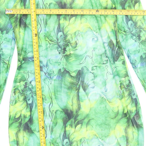 Shein Women Green Floral Bodycon Mini Dress Size 14 Roll Neck Long Sleeve