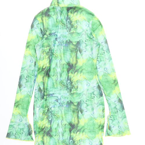 Shein Women Green Floral Bodycon Mini Dress Size 14 Roll Neck Long Sleeve