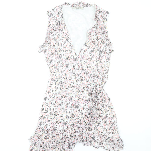AllSaints Women’s Multicoloured XS Floral Wrap Dress Sleeveless Ruffle