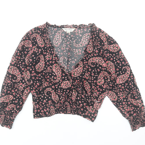 Miss Selfridge Womens Black Floral Paisley Wrap Blouse UK 10