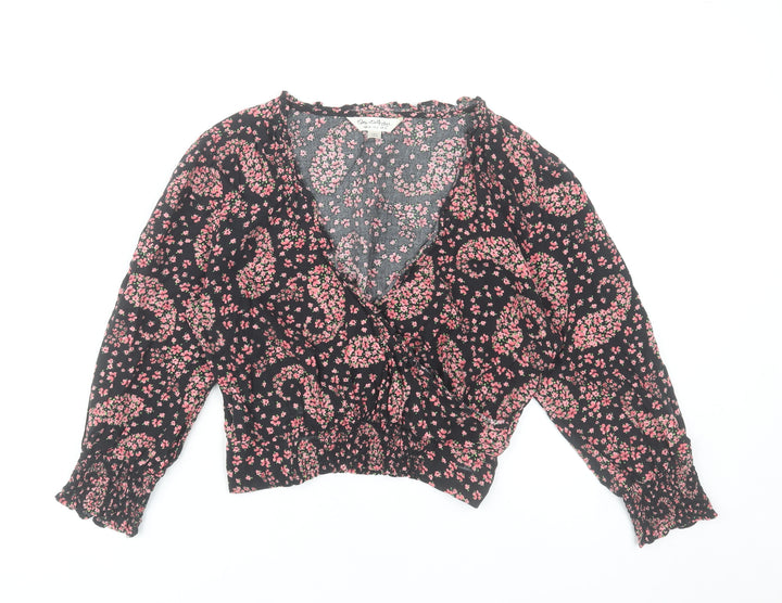 Miss Selfridge Womens Black Floral Paisley Wrap Blouse UK 10