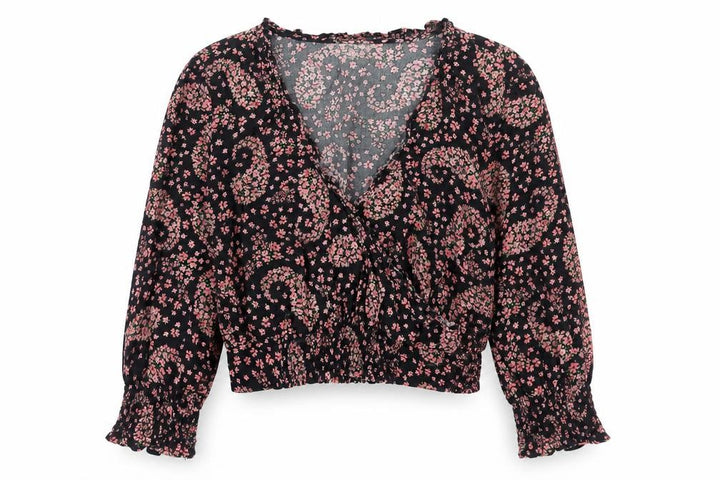 Miss Selfridge Womens Black Floral Paisley Wrap Blouse UK 10