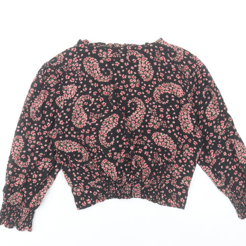 Miss Selfridge Womens Black Floral Paisley Wrap Blouse UK 10