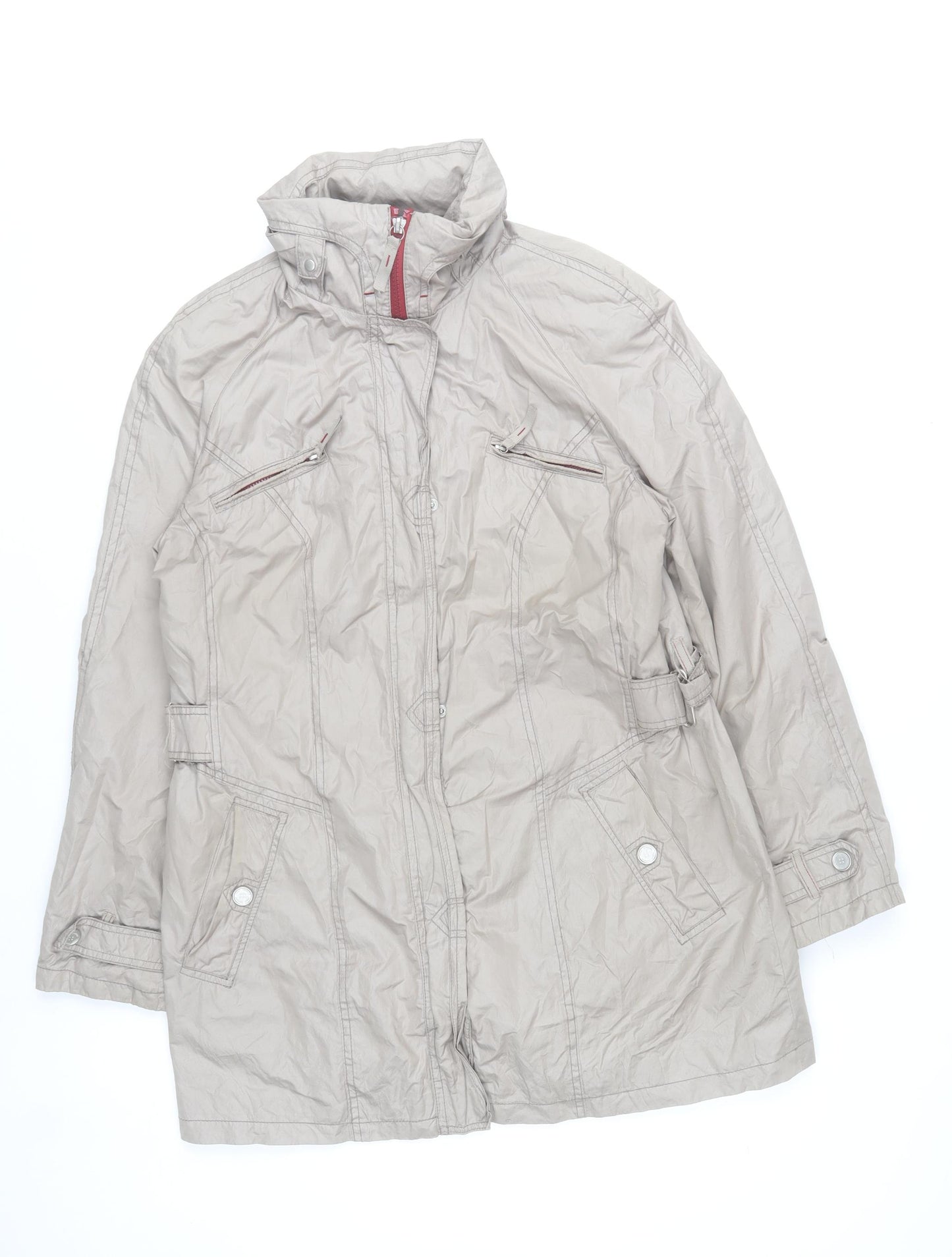 Barbara Lebek Women Beige Jacket UK 14 Mid-Length Wool Blend