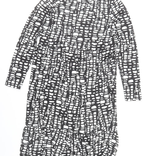 F&F Women’s Black White Midi Shift Dress Size 12 Long Sleeve Geometric