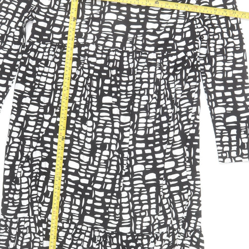 F&F Women’s Black White Midi Shift Dress Size 12 Long Sleeve Geometric