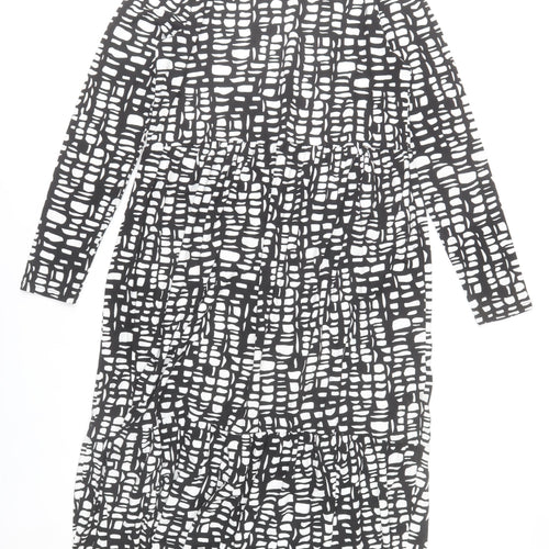 F&F Women’s Black White Midi Shift Dress Size 12 Long Sleeve Geometric
